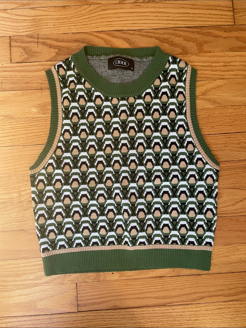 Cider Green Pattern Knit Sweater Vest Geometric Size Small